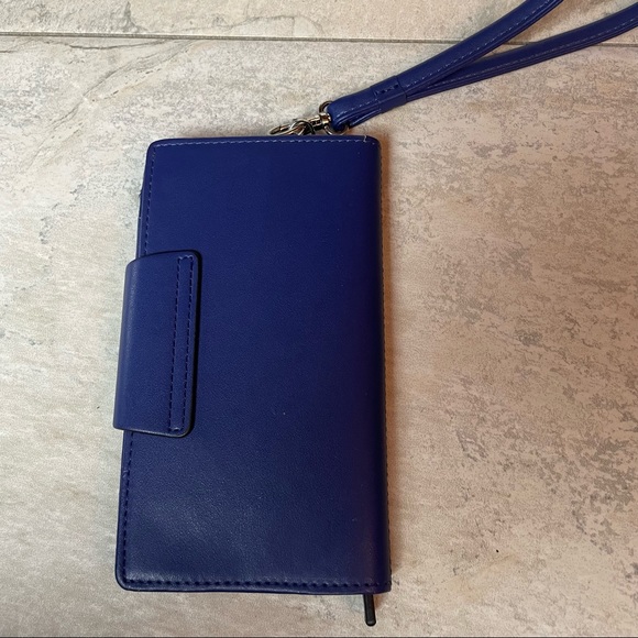 Lodis Royal Blue Leather Bifold Wallet Wristlet Clutch Removable Strap - Picture 2 of 9
